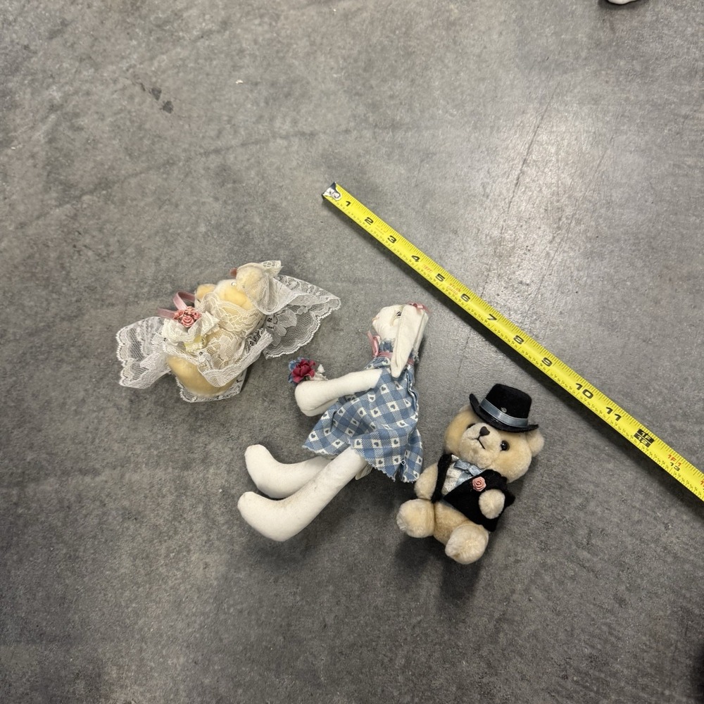 Vintage Commonwealth Wedding Plush Lot Bride Groom Bears Bunny Rabbit 3pc - Picture 8 of 8